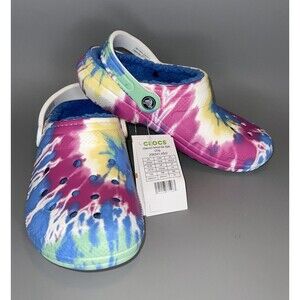 NEW Crocs Classic Tie-Dye Lined Clog Womens 8 Mens 6 Powder Blue Multi Color NWT